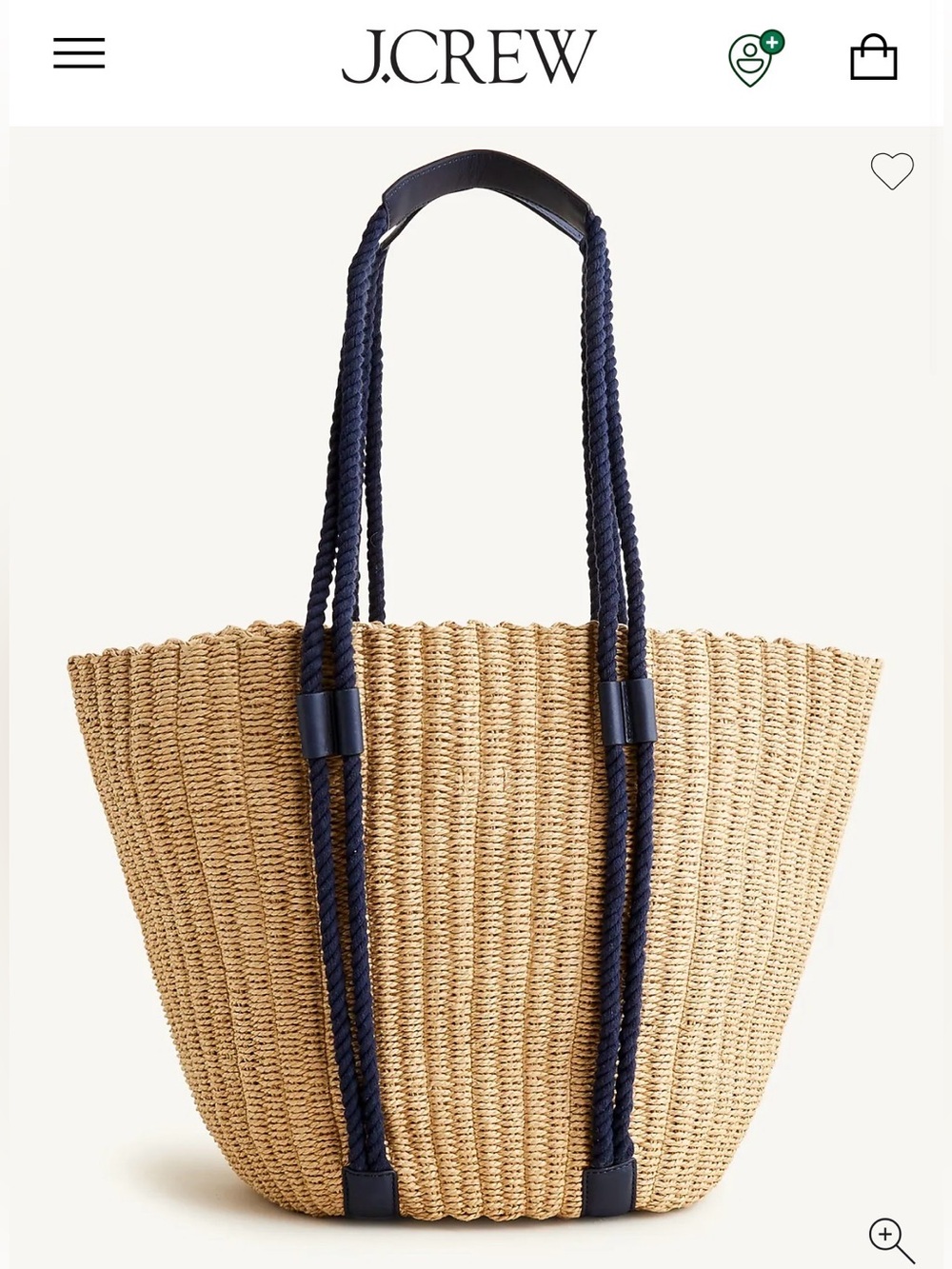 Jcrew Woven straw market tote with rope handles NWT